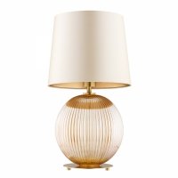 DUŻA LAMPA STOŁOWA LAMPKA NOCNA SZKLANA DO SALONU SYPIALNI NA KOMODĘ W STYLU GLAMOUR KULA BURSZTYNOWA Z BEŻOWYM ABAŻUREM ARGON HAMILTON 8535 