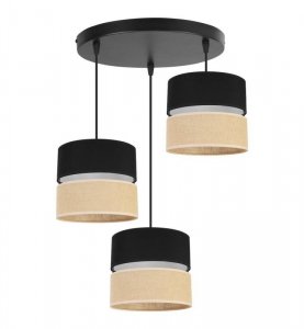 Wisząca lampa JUTA z regulacją, 3 źródła światła E27, czarno - beżowa, abażur, okrągła podsufitka LIGHT HOME
