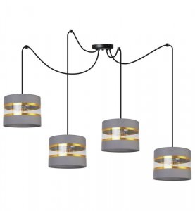 Lampa wisząca Elegance Gold, cztery abażury pająk, metalowa konstrukcja, regulacja wysokości