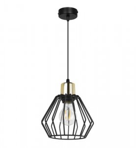 Lampa wisząca zwis, druciany czarny klosz metalowy 18 cm ze złotym wykończeniem, podsufitka 8 cm, E27