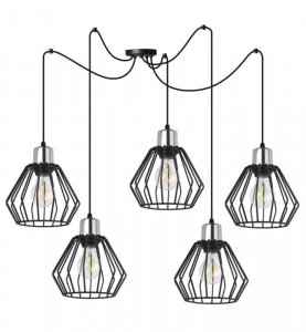 Lampa wisząca typu pająk, 5 czarnych drucianych kloszy metalowych 18 cm, srebrne, chromowane wykończenie, E27 LIGHT HOME