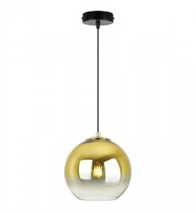 Lampa wisząca ze szklanym kloszem złotym w kształcie kuli 20 cm, okrągła podsufitka 10 cm, E27
