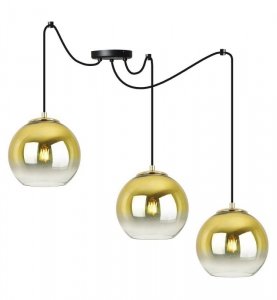 Lampa wisząca typu pająk, 3 klosze szklane złote kule 15 cm, E27 LIGHT HOME