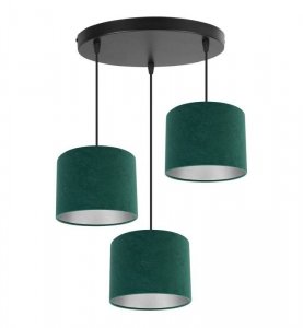 OUTLET -10% Regulowana lampa wisząca, 3 owalne abażury welurowe 20 cm, zielone, E27