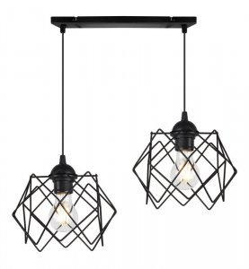 Lampa wisząca STELLA, sufitowa, żyrandol loft, czarna listwa, geometryczne klosze, 2-punktowa, E27