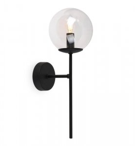 Lampa ścienna SIENA, czarny kinkiet ścienny sufitowy, plafon loft z przezroczystym szklanym kloszem, kula