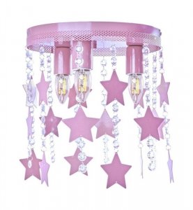 Lampa sufitowa plafon STAR, w kolorze różowym, dziecięca, do sypialni, potrójna