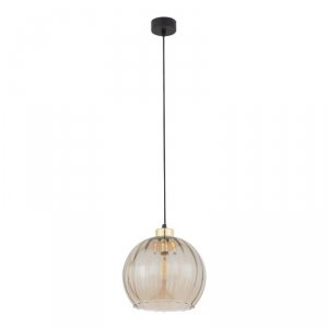 TK LIGHTING DEVI AMBER 4636 LAMPA WISZĄCA CZARNO ZŁOTA SZKLANY KLOSZ KULA BURSZTYNOWA 25CM