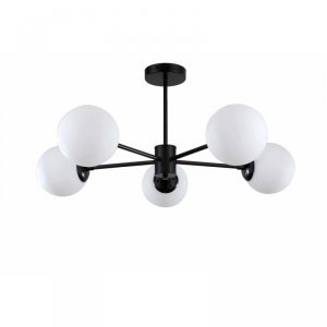 LIGHT PRESTIGE ROMA LP-1345/5P BK LAMPA SUFITOWA CZARNA MATOWA KULE BIAŁE KLOSZE DO SYPIALNI SALONU POKOJU