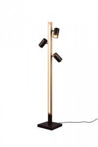 LAMPA PODŁOGOWA LED NOWOCZESNA IMITACJA DREWNA REFLEKTORKI CZARNE TRIO MARLEY