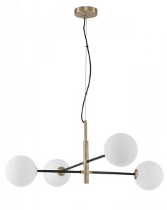 LAMPA WISZĄCA CZARNO ZŁOTA Z KULAMI KLOSZE KULE BIAŁE MLECZNE DO SALONU SYPIALNI LUCES EXCLUSIVAS PLATO LE41769