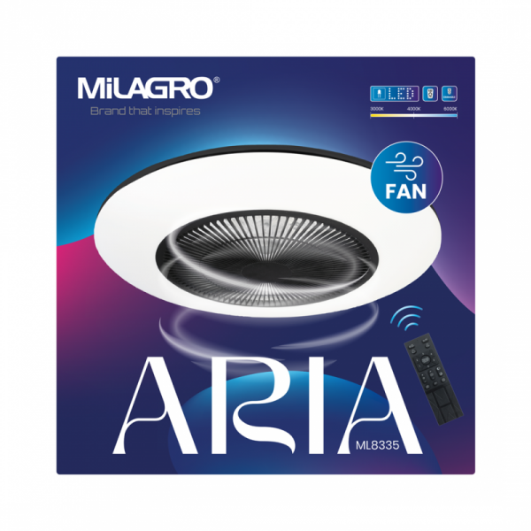 MILAGRO Plafoniera LED ARIA BLACK 38W z wentylatorem