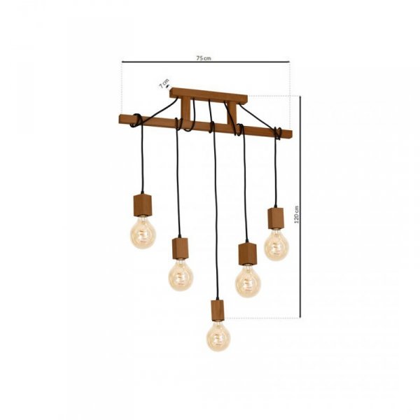 Lampa Wisząca JACK 5xE27 Dąb