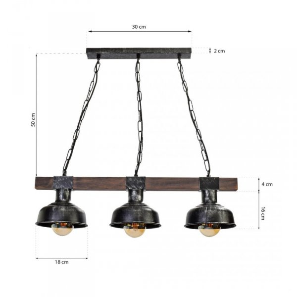 Lampa wisząca FARO BLACK / WOOD 3xE27 60W