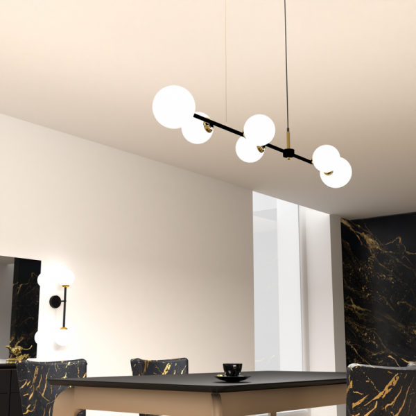 MILAGRO MLP7846 POP LAMPA WISZĄCA NAD STÓŁ CZARNO ZŁOTA KULE BIAŁE 