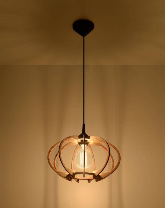 Nowoczesna lampa wisząca MANDELINO naturalne drewno E27 LED SOLLUX LIGHTING