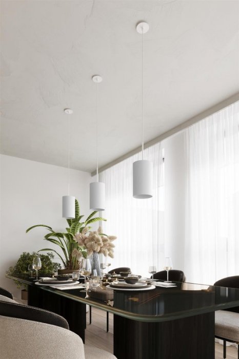 Plafon OTTO 60 biała tkanina, szkło, stal nowoczesna okrągła lampa sufitowa E27 LED SOLLUX LIGHTING