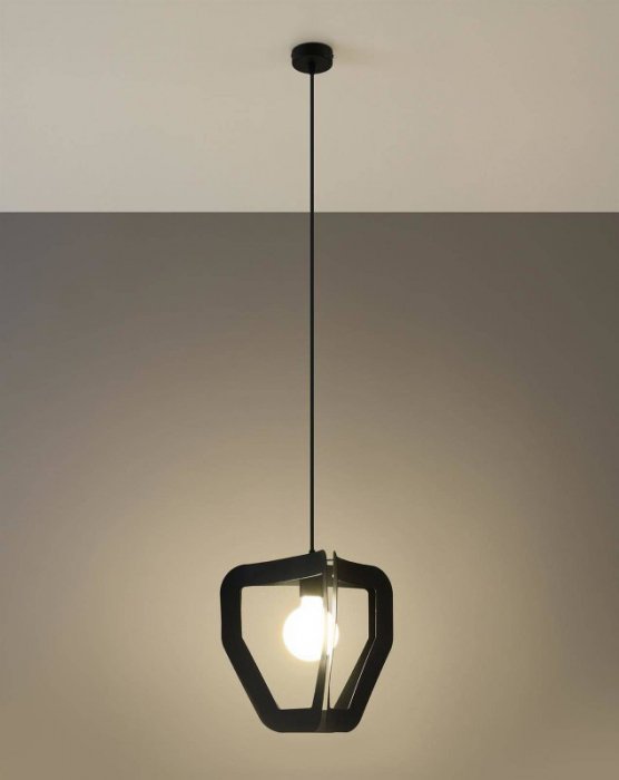 Lampa wisząca TRES czarna stalowy industrialny zwis na lince sufitowy E27 LED SOLLUX LIGHTING