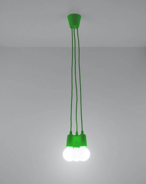 Lampa wisząca DIEGO 3 zielona PVC minimalistyczna sufitowa na linkach E27 LED SOLLUX LIGHTNIG