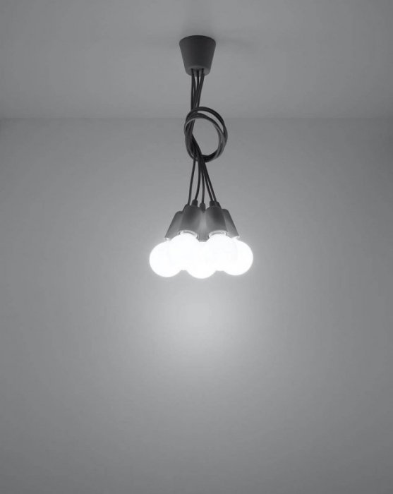 Lampa wisząca DIEGO 5 szara PVC minimalistyczna sufitowa na linkach E27 LED SOLLUX LIGHTNIG