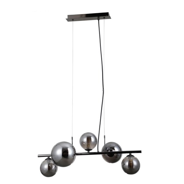 ITALUX CANELLO PND-406007-5A-BCR LAMPA WISZĄCA CZARNY CHROM SZKLANE KULE SZARE