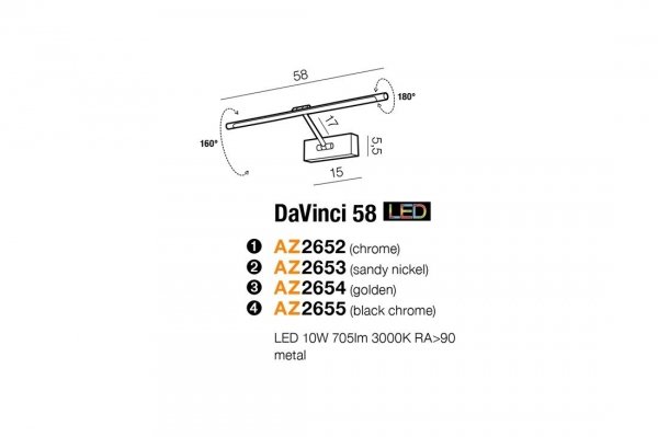 AZZARDO DAVINCI 58 AZ4263 KINKIET NOWOCZESNY REGULOWANY CZARNY MAT