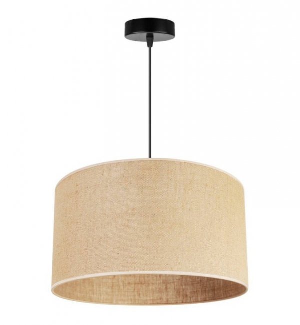 Lampa wisząca, okrągły abażur juta 40 cm, metalowa okrągła podsufitka, kremowe obszycie, E27 LIGHT HOME