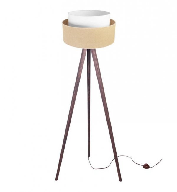 Lampa na drewnianym trójnogu, abażur juta typu tort biało-kremowy, 55 cm, E27 LIGHT HOME