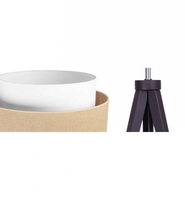 Lampa na drewnianym trójnogu, abażur juta typu tort biało-kremowy, 55 cm, E27 LIGHT HOME