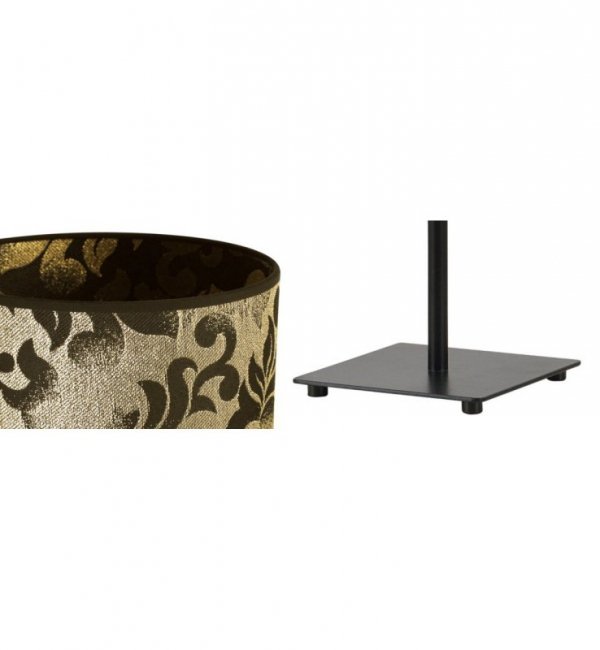 Lampka stołowa z materiałowym abażurem 20 cm, kolor złoty, czarny wzór, metalowy stelaż, E27 LIGHT HOME