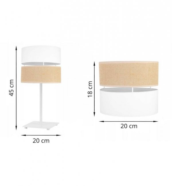 Lampka stołowa JUTA, z abażurem, biało-beżowa, jedno źródło światła, E27