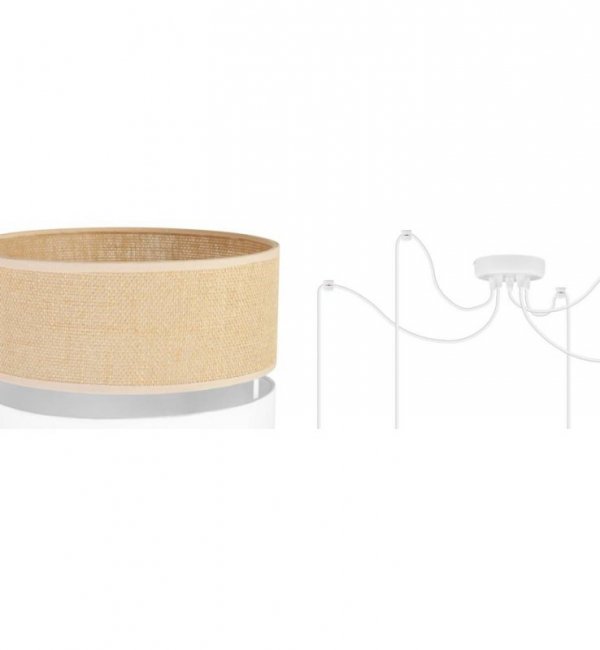 Lampa wisząca sufitowa, JUTA, z regulacją, 5 źródeł światła E27, podwójny abażur, biało - beżowa LIGHT HOME