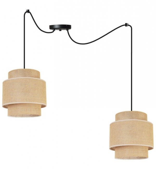 Lampa wisząca BOHO, spider, beż, juta, metal, dwa abażury, regulowana wysokość LIGHT HOME