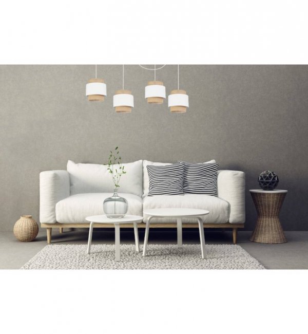 Lampa wisząca BOHO, 4 abażury z juty, spider, regulacja wysokości, biała konstrukcja, metal LIGHT HOME