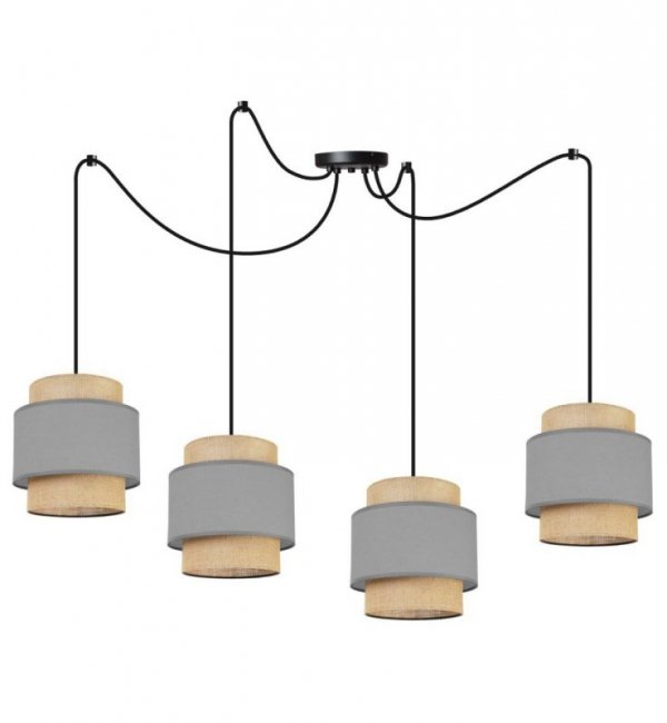 Lampa wisząca BOHO spider, 4 abażury, metalowa konstrukcja, regulowana wysokość, E27, szary, beż LIGHT HOME