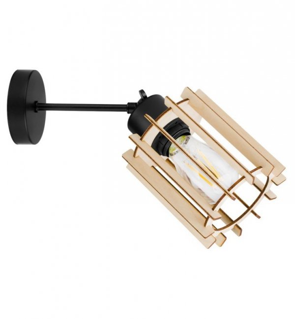 Lampa sufitowa TIMBER, drewniany klosz, czarna konstrukcja, E27 LIGHT HOME