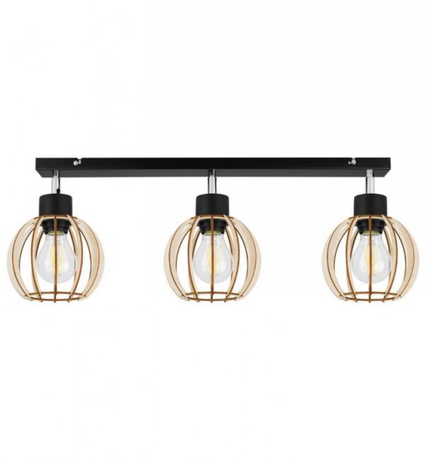 Regulowana lampa sufitowa TIMBER, 3 drewniane klosze, metalowa konstrukcja, listwa LIGHT HOME