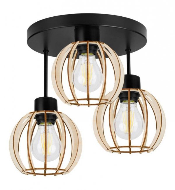 Lampa sufitowa TIMBER z drewna i metalu, trzy klosze, E27 LIGHT HOME