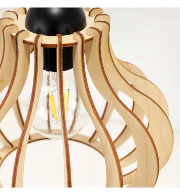 Lampa wisząca z prostokątną listwą sufitową 40 cm i dwoma drewnianymi kloszami 23 cm o oryginalnym kształcie, E27 LIGHT HOME