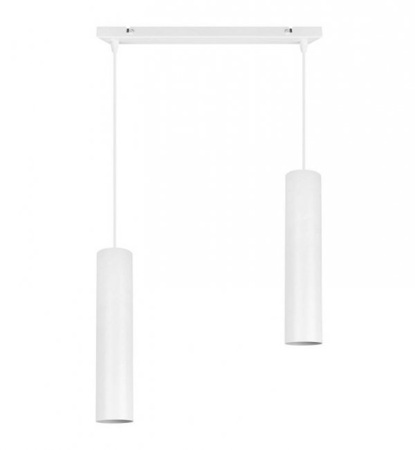 Lampa wisząca na szerokiej prostokątnej listwie 40 cm, 2 podłużne wąskie klosze metalowe tuba 6 cm, GU10 LIGHT HOME