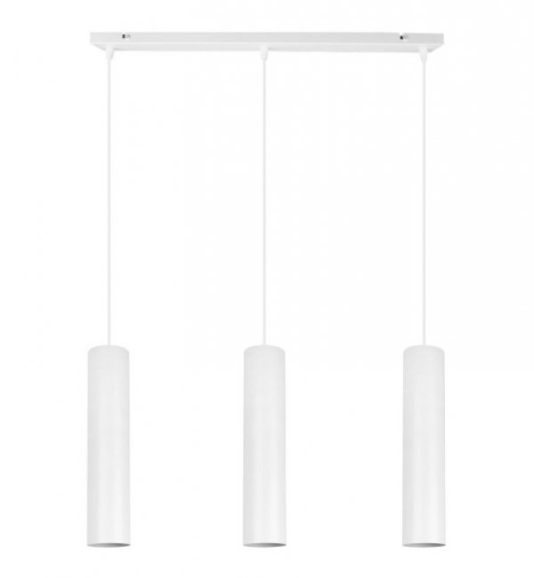 Lampa wisząca na szerokiej prostokątnej listwie 60 cm, 3 podłużne wąskie klosze metalowe tuba 6 cm, GU10 LIGHT HOME