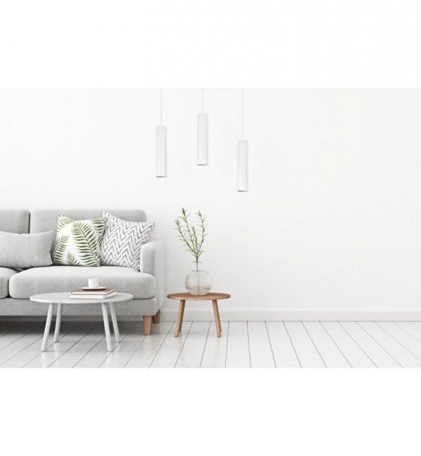 Lampa wisząca na szerokiej prostokątnej listwie 60 cm, 3 podłużne wąskie klosze metalowe tuba 6 cm, GU10 LIGHT HOME