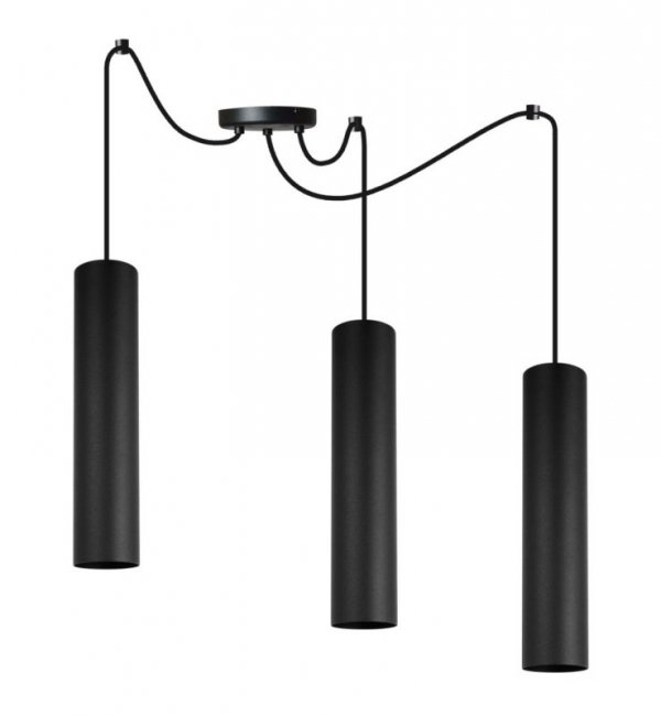 Lampa wisząca typu pająk, 3 podłużne wąskie klosze metalowe tuba 6 cm, GU10 LIGHT HOME