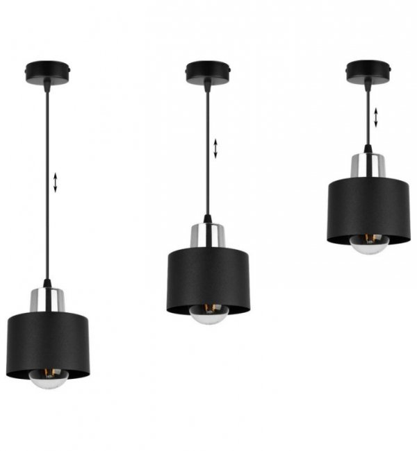 Lampa wisząca zwis, metalowy czarny klosz 12 cm ze srebrnym, chromowanym wykończeniem, podsufitka 8 cm, E27 LIGHT HOME