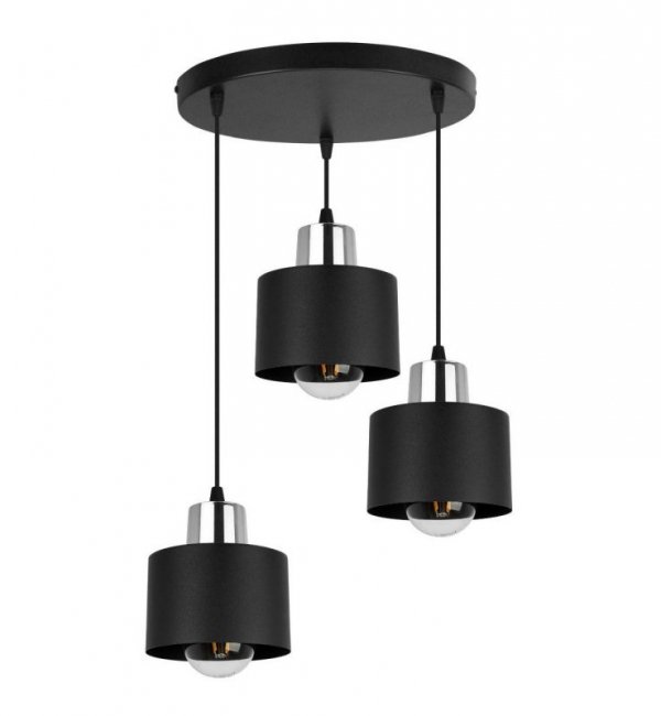 Lampa wisząca z okrągłą podsufitką, 3 czarne, metalowe klosze 12 cm ze srebrnym wykończeniem, E27 LIGHT HOME