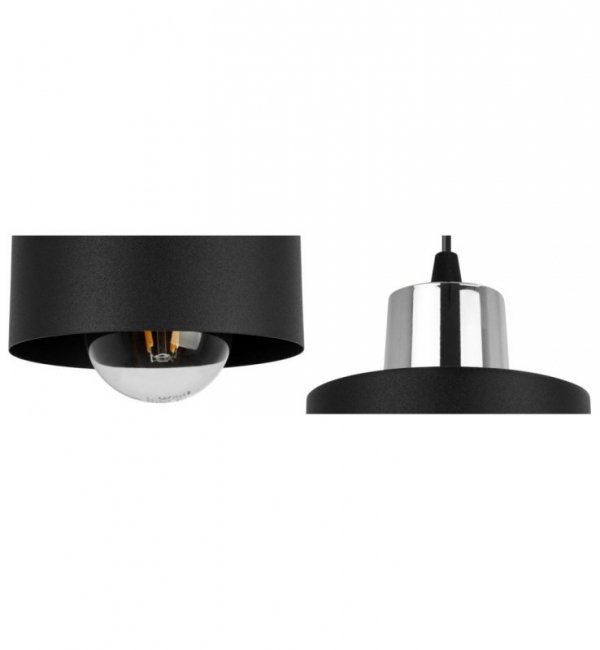 Lampa wisząca z prostokątną podsufitką 60 cm, 6 metalowych, czarnych kloszy 12 cm ze srebrnym wykończeniem, E27 LIGHT HOME