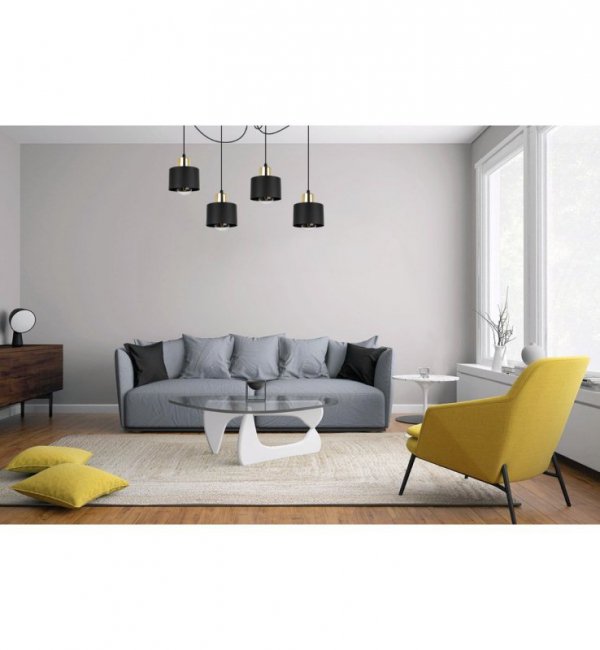 Lampa wisząca typu pająk, 4 metalowe, czarne klosze 12 cm ze złotym wykończeniem, E27 LIGHT HOME