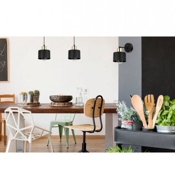 Kinkiet ścienny, czarny metalowy klosz 12 cm, złote wykończenie, ramię proste, E27 LIGHT HOME