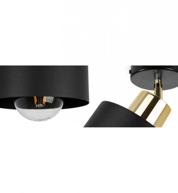 Kinkiet spot regulowany, czarny klosz metalowy 12 cm, złote wykończenie, E27 LIGHT HOME