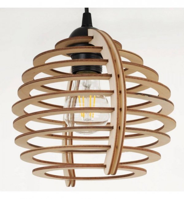 Lampa wisząca na szerokiej listwie 60 cm, 3 drewniane klosze w kształcie ażurowych kul z poziomych lameli 21 cm, E27 LIGHT HOME